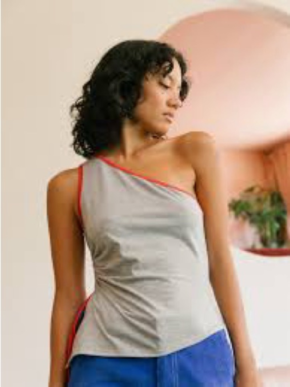 Lisa Says Gah One Shoulder Erin Tank Heather Grey - Picture 2 of 7